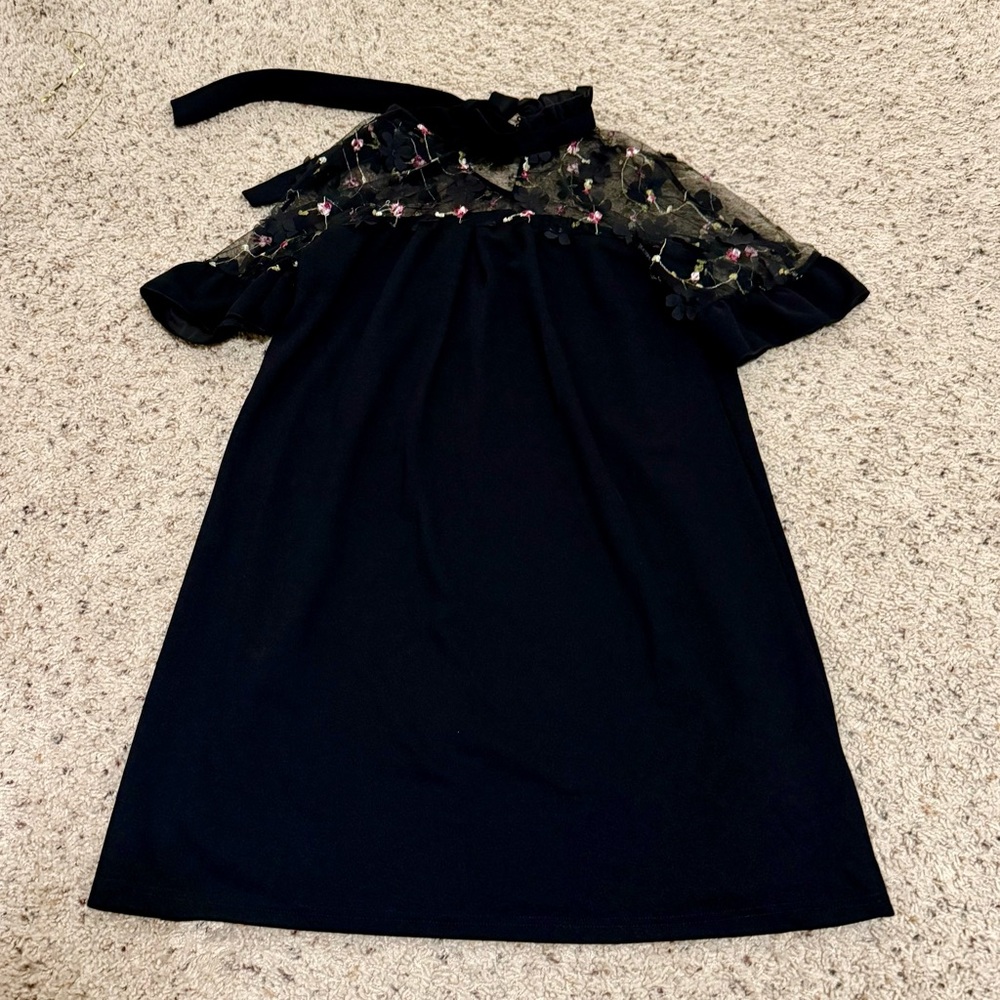 Chic Black Dress with Floral Lace Overlay